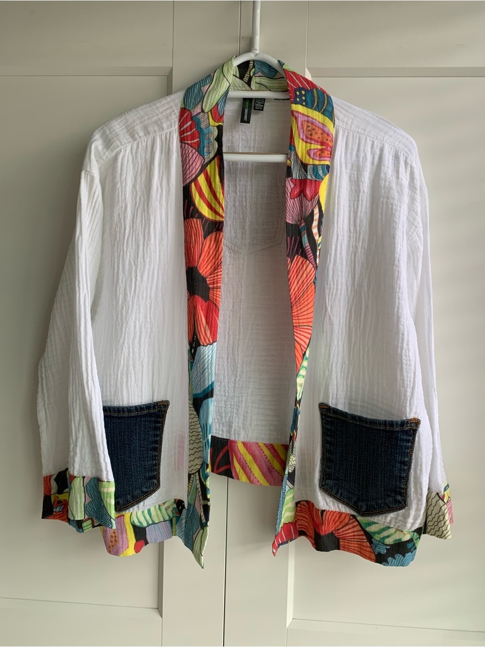 Shannon Passero open front Jacket with Colorful Floral Trim size OS